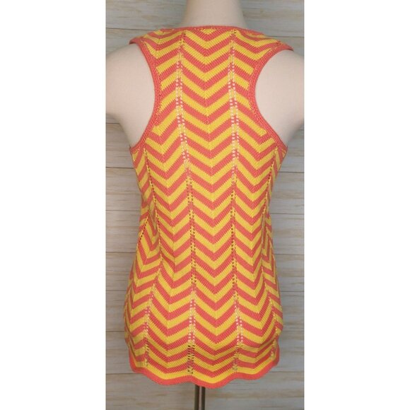 Trina Turk Zigzag Knit Tank Top - Coral Pink & Yellow Chevron Stripes Sleeveless - Picture 2 of 8